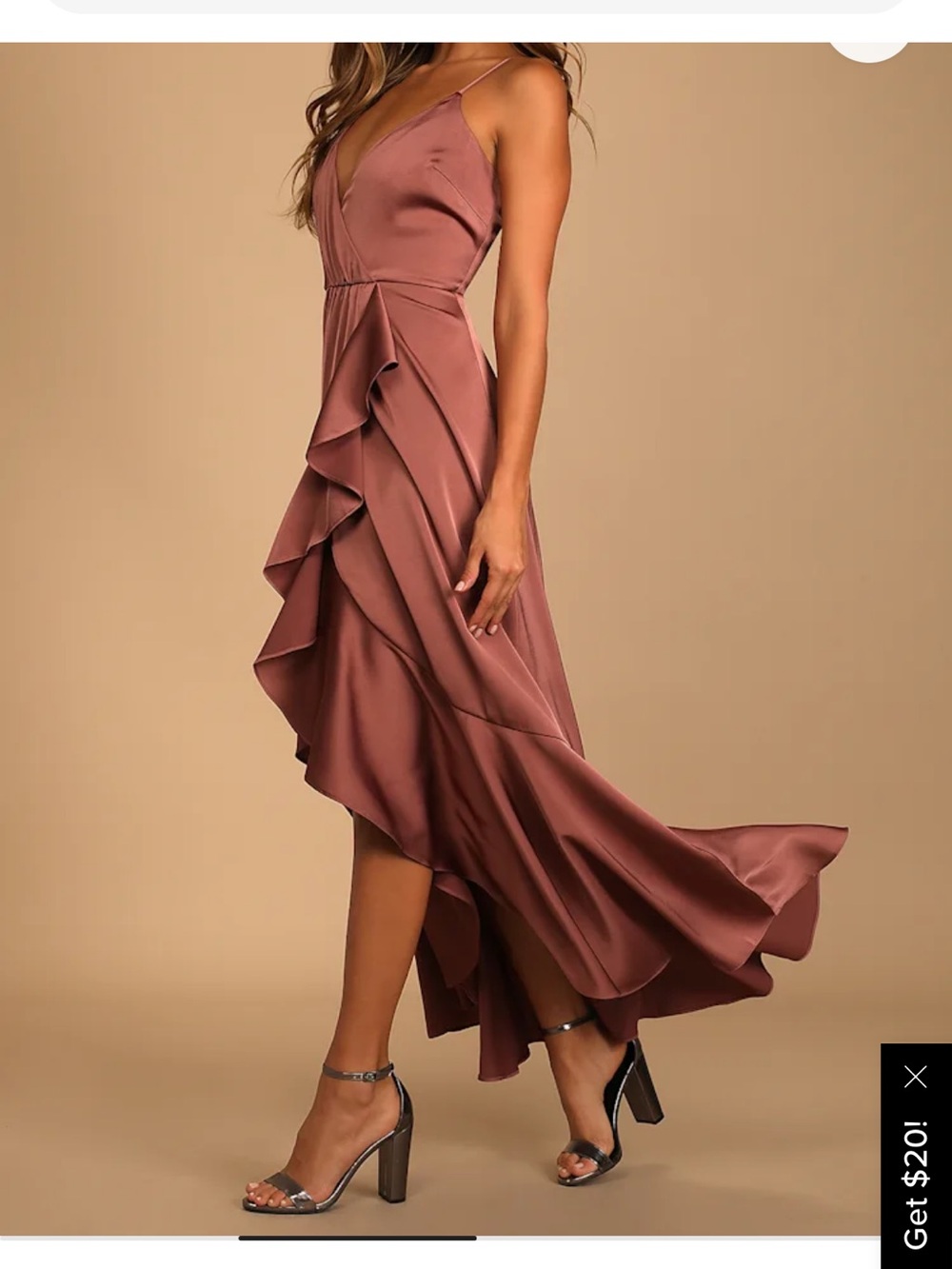 Lulu's Mauve Satin High-Low Ruffle Dress